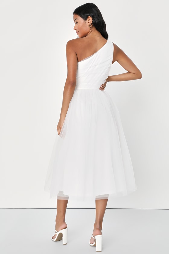 White Tulle Midi Dress - One-Shoulder Midi Dress - White Dress - Lulus