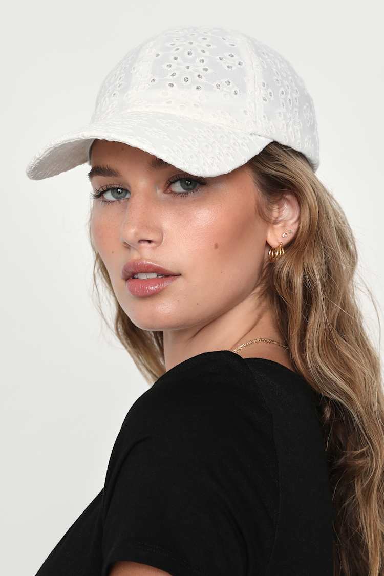 White Floral Eyelet Cap Women main image 2