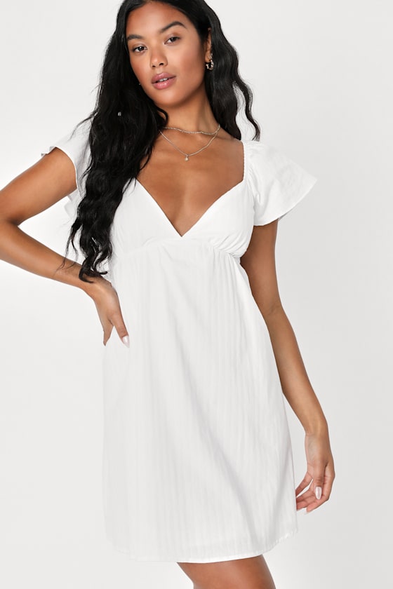 Sentimental Sweetie White V-Neck Tie-Back Mini Dress 2