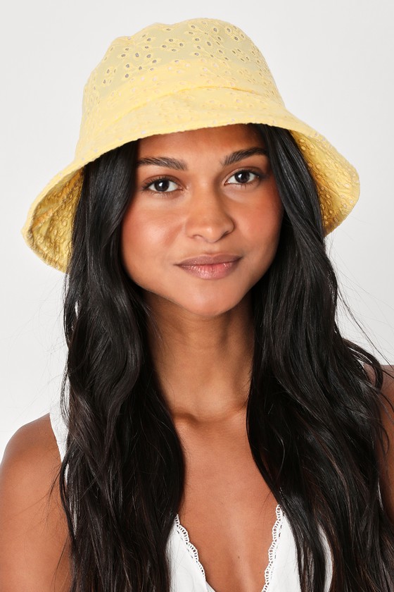Embroidered Hat - Yellow Bucket Hat - Eyelet Bucket Hat - Lulus