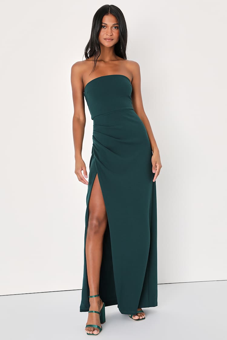 Foxy Emerald Green Strapless Maxi Dress