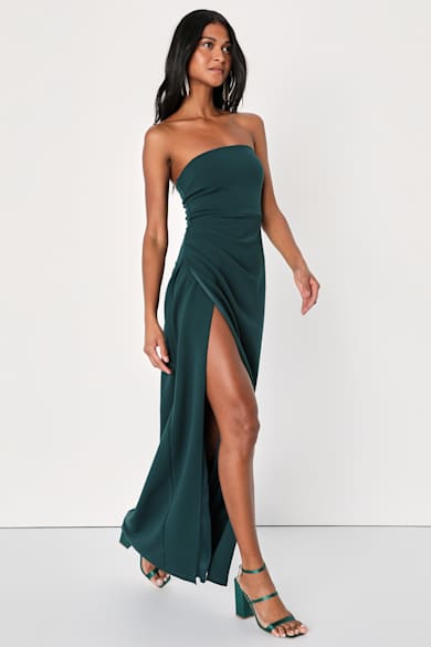slim fit dress slacks Spaghetti Straps Burgundy Long Prom Dresses,Leg Split Evening Gown – jkprom main image 1