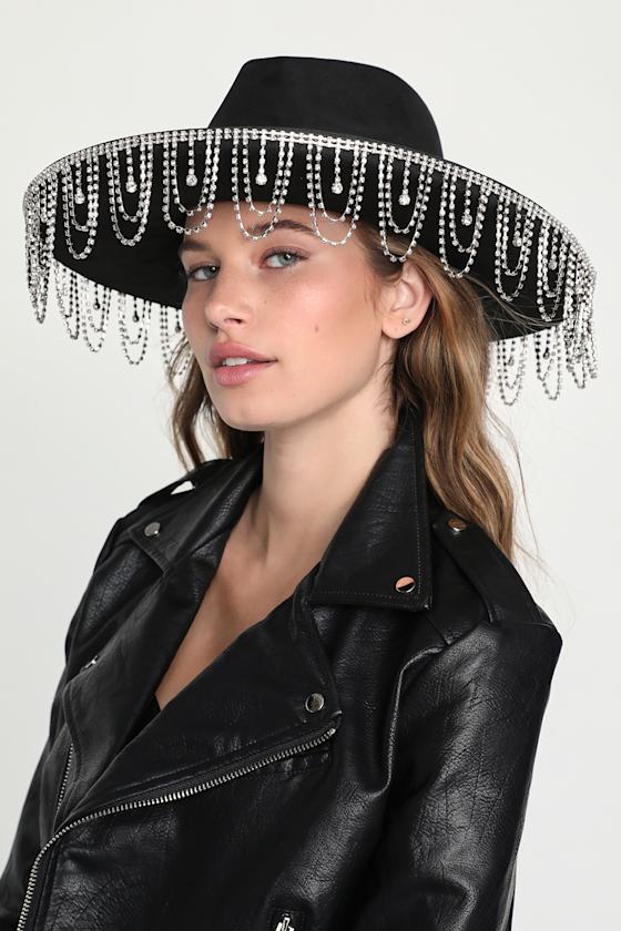 Black Fedora Hat Black Rhinestone Hat Festival Clothing Lulus