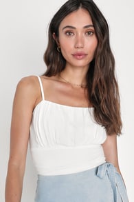 Aesthetically Lovely Ivory Cropped Lace-Up Cami Top