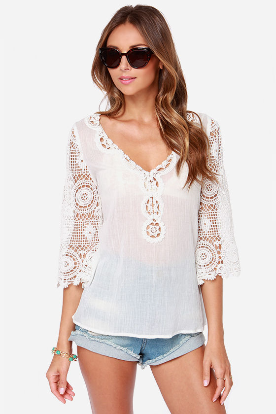 Sheerful Elegance Ivory Lace Top