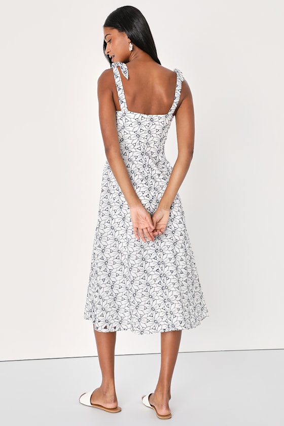 Dress with Belt “Kvіtana” — White Embroidered Midi Dress