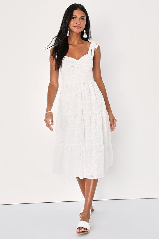 Lulus Trã¨s Belle Babe White Eyelet Embroidered Tie-strap Midi Dress