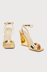 Clane Gold Metallic Ankle Strap Wedge Sandals