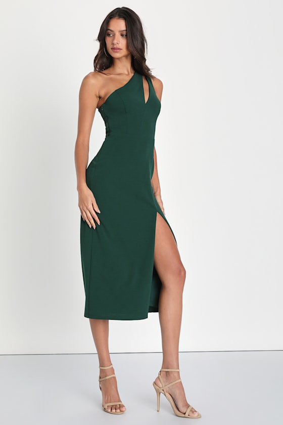 Green Midi Dress Asymmetrical Dress OneShoulder Dress Lulus