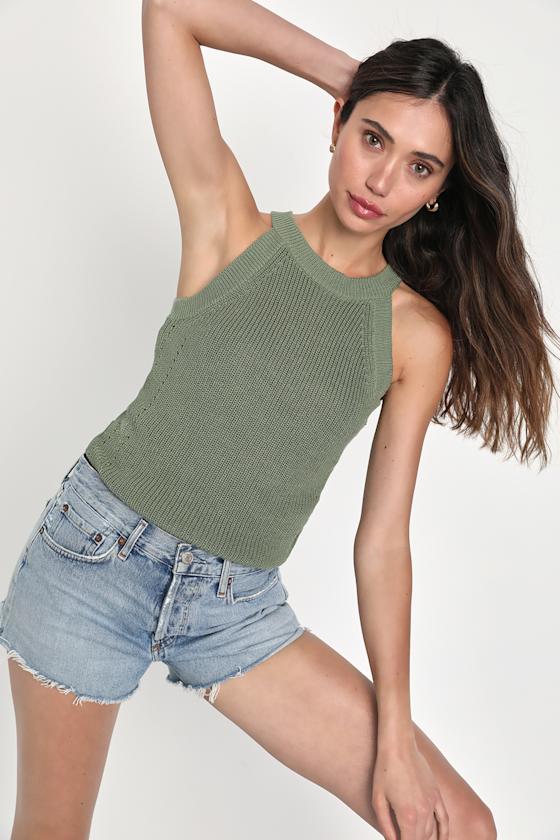 Green Knit Tank Top Sweater Tank Top Pointelle Knit Tank Top Lulus