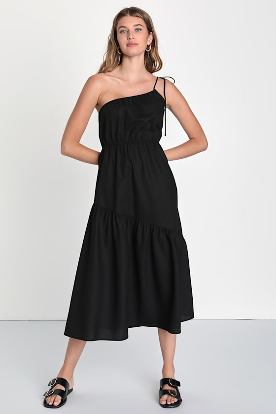 Color Block Asymmetrical One-Shoulder Long Sleeve Split Dress main image 1