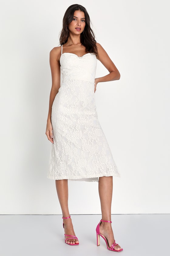 Lulus Infinite Charm White Lace Cowl Neck Sleeveless Midi Dress