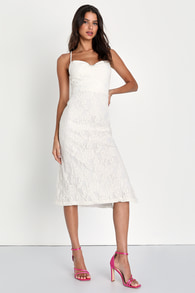 Romantic white lace midi dress for spring, Saint Laurent matelasse monogram chain  wallet blanc - Meagan's Moda