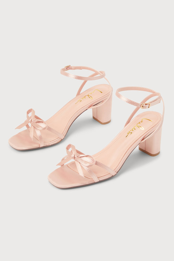 Rose Gold High Heels Satin Ankle Strap Heels Bow Heels Lulus