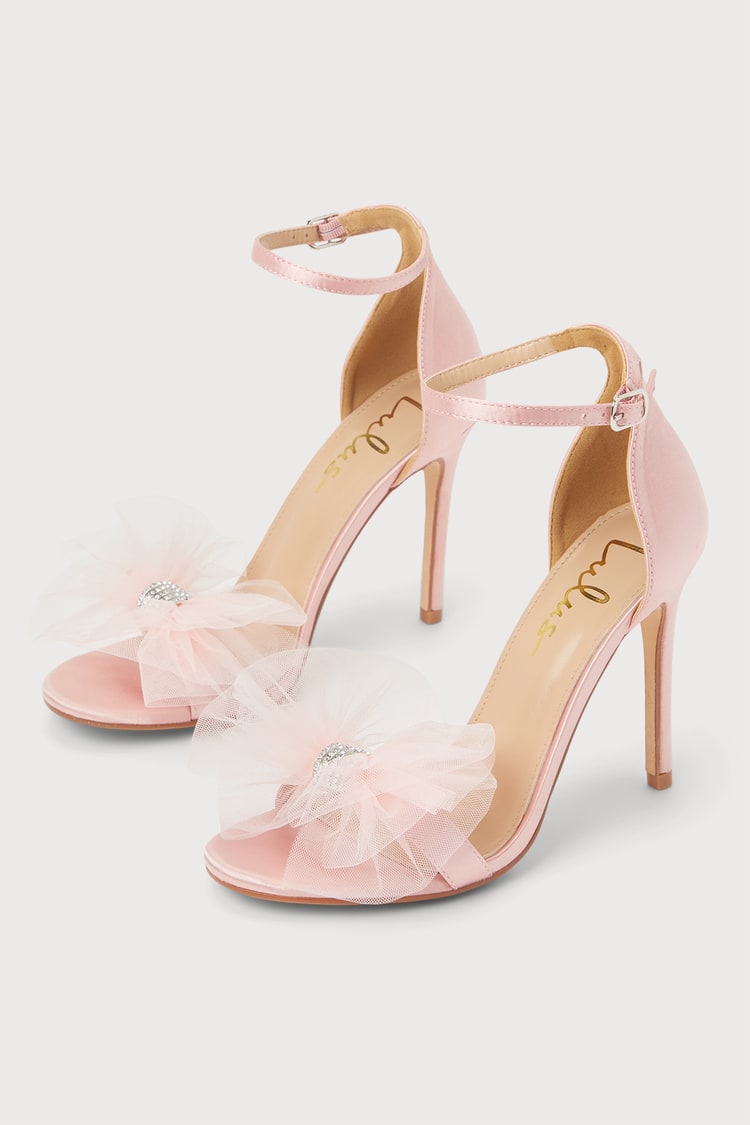 light pink high heels with bow