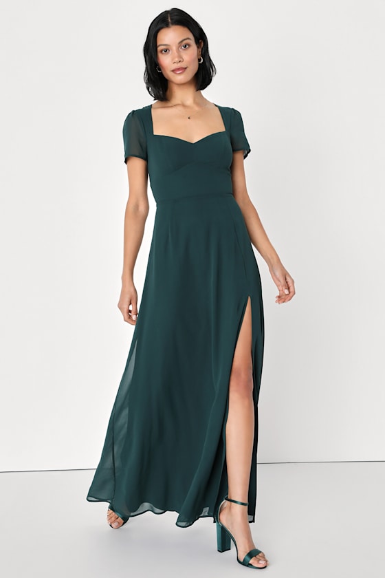 Emerald Green Gown - Green Bridesmaid Dress - Short Sleeve Gown - Lulus