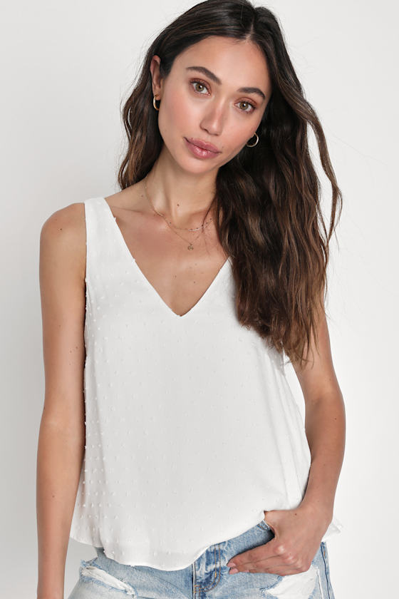 White Swiss Dot Top Tank Top VNeck Tank Top Clip Dot Top Lulus