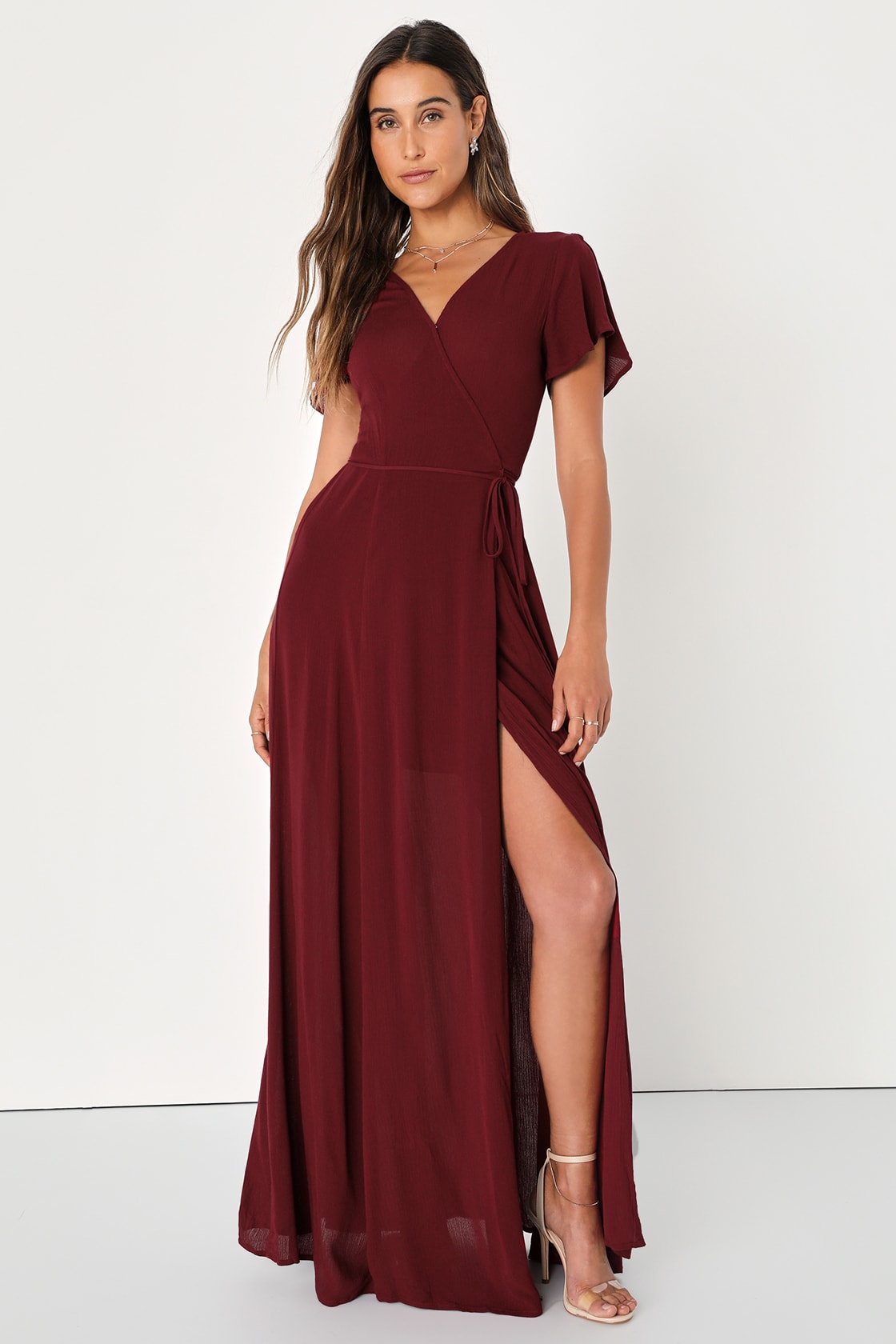 Heart of Marigold Burgundy Wrap Maxi Dress