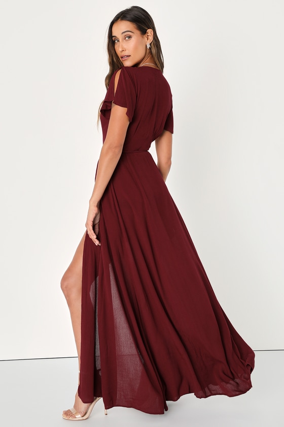 Heart of Marigold Burgundy Wrap Maxi Dress