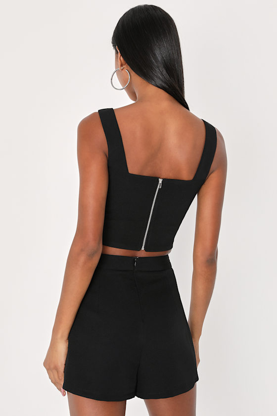 Divinely Sunny Black Sleeveless Two-Piece Romper - thumbnail 4