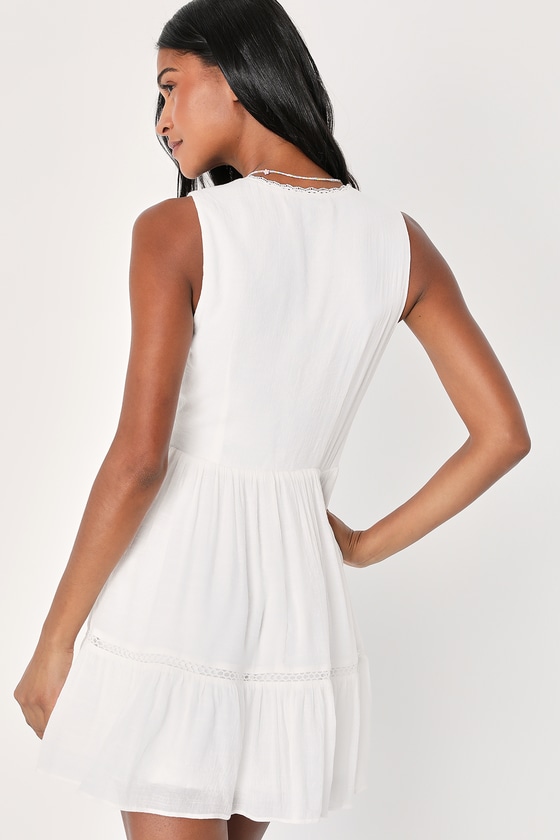 White Mini Dress - Tie-Front Dress - Tiered Mini Dress - Lulus