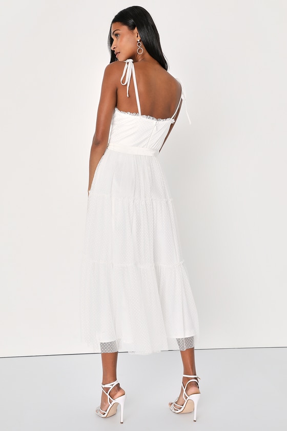 White Mesh Dress - Whiter Swiss Dot Dress - White Tie-Strap White Mesh Dress - Whiter Swiss Dot Dress - White Tie-Strap