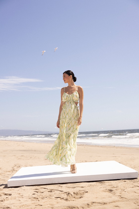 Darling Moment Ivory Floral Tiered Ruffled Cutout Maxi Dress 1
