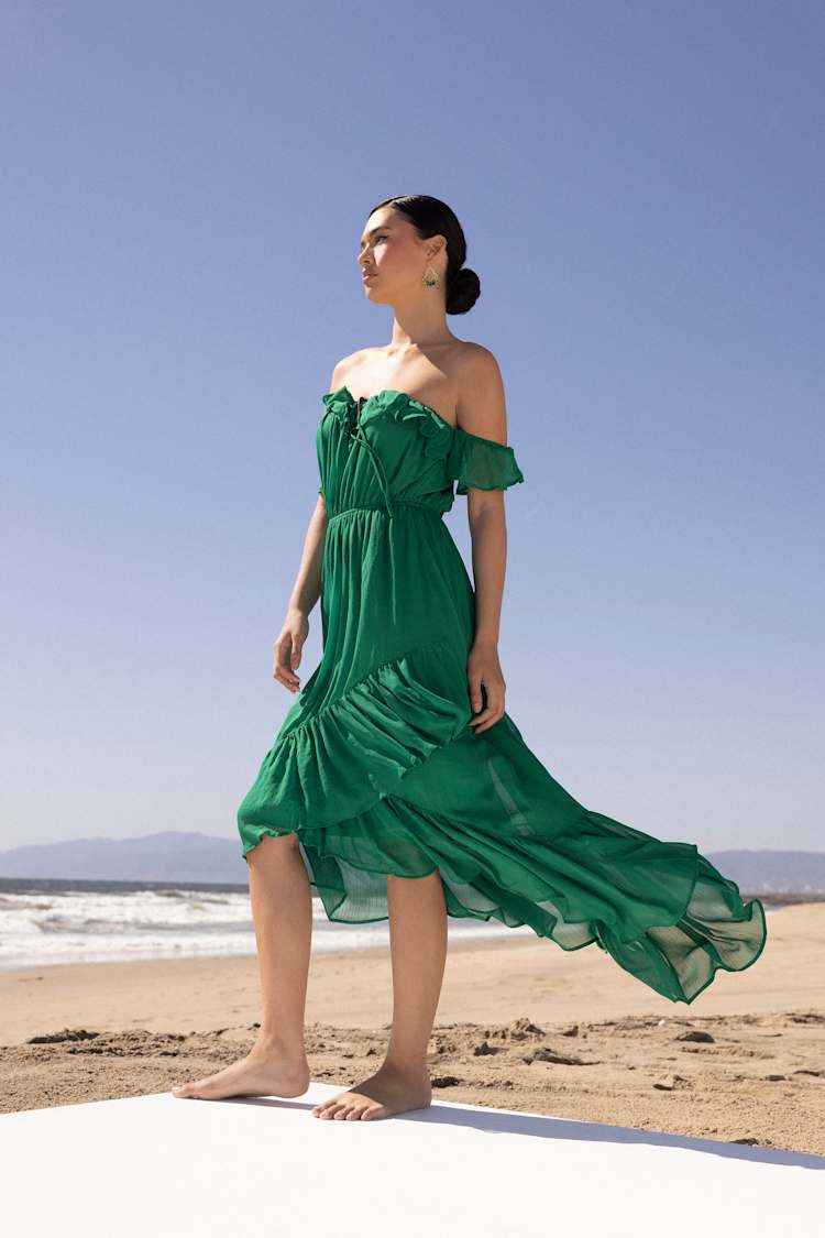 dress to impress green Claire Satin Drape Back Maxi Dress Green main image 1