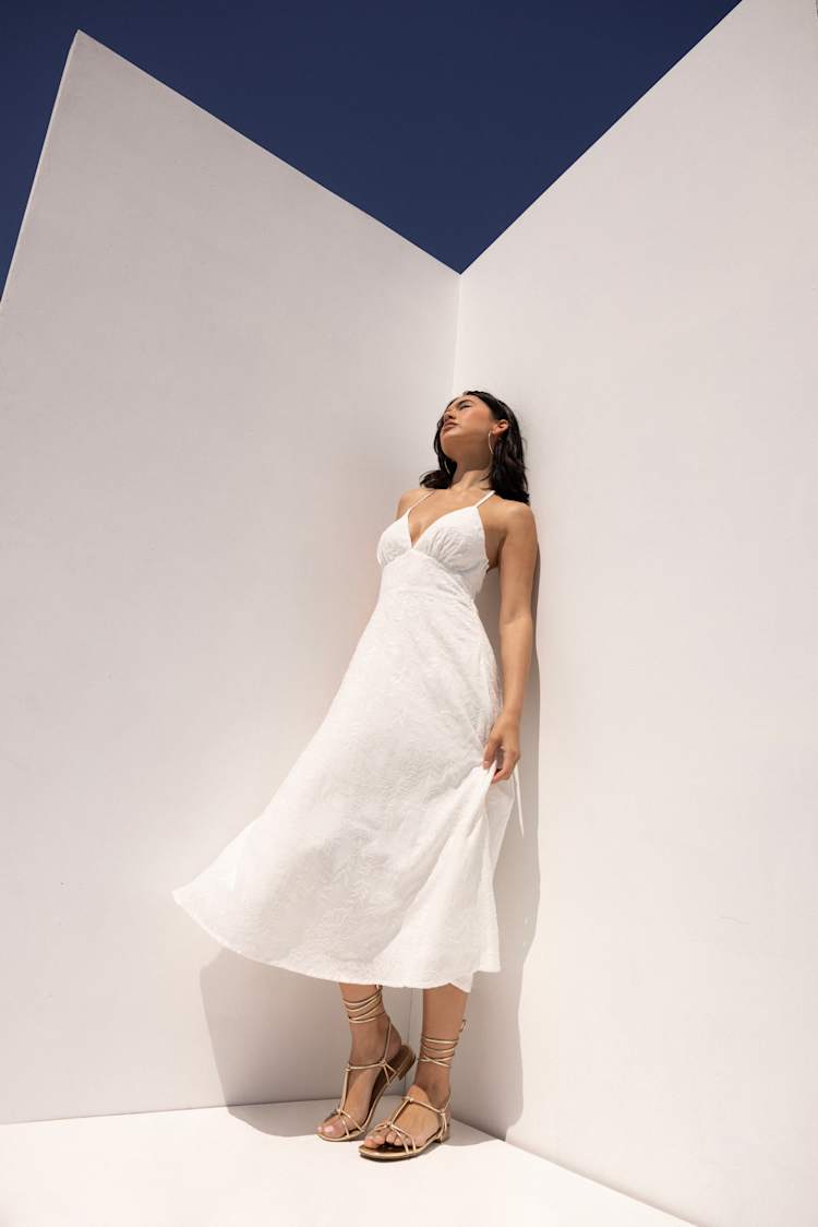white embroidery halter midi dress Embroidered - Dress - Backless Midi Dress Halter neck