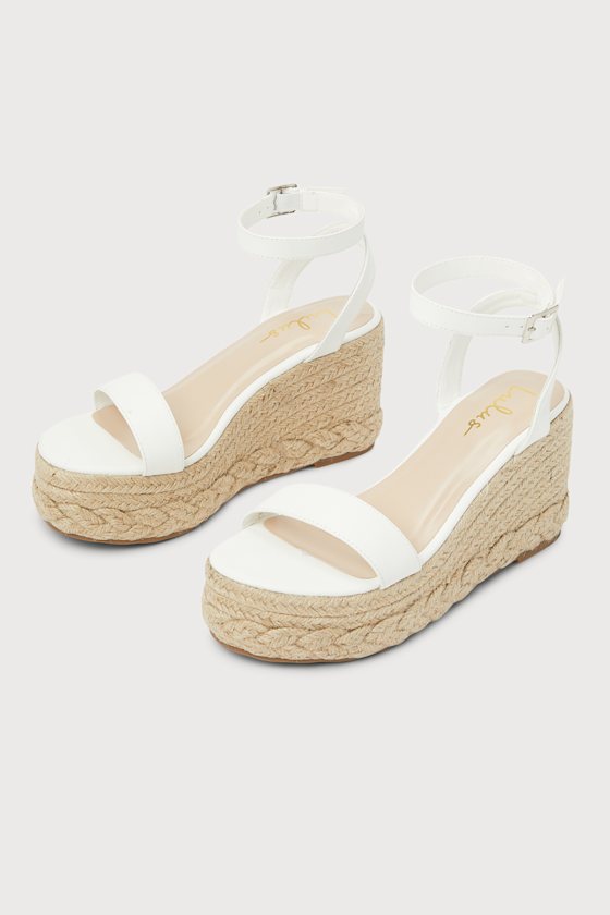 Cesilie White Ankle Strap Platform Espadrille Wedges 1