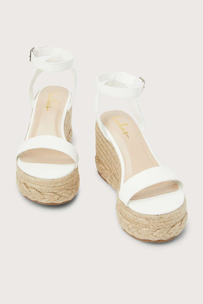 White Sandals - Espadrille Platform Wedges - Ankle Strap  display picture 1