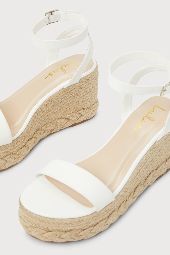 White Sandals - Espadrille Platform Wedges - Ankle Strap Sandals - Image 4