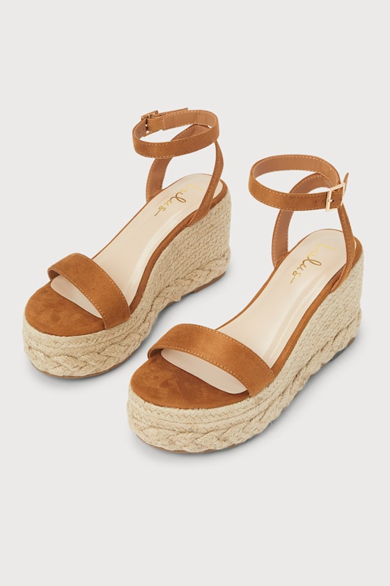 Cesilie Brown Suede Ankle Strap Platform Espadrille Wedges 1