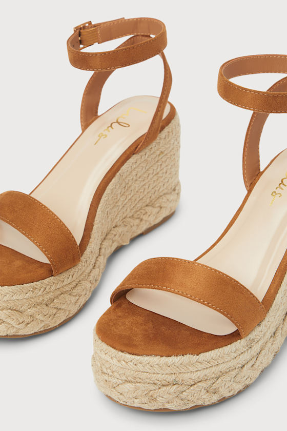 Brown Suede Sandals - Espadrille Wedges - Ankle Strap Sandals - Image 4