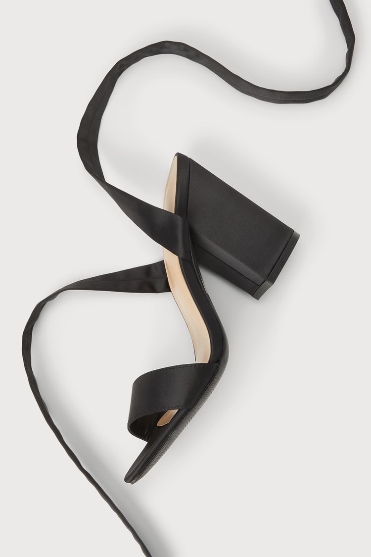 Alta Black Satin Lace-Up Heels