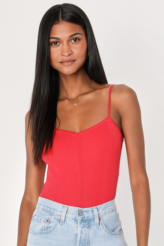 Red Bodysuit - Ribbed Bodysuit - Ribbed Knit Bodysuit - Lulus