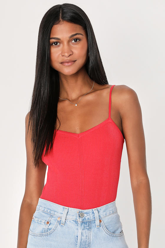 Red Bodysuit Ribbed Bodysuit Ribbed Knit Bodysuit Lulus