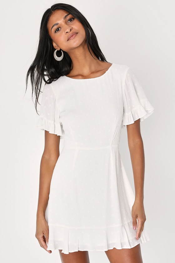 White Mini Dress - Clip Dot Skater Dress - Ruffled Mini Dress - Lulus