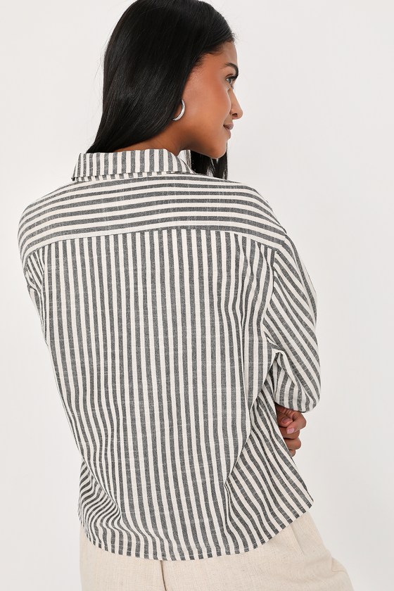Long Sleeve Crop Top - Striped Collared Top - Button-Up Crop Top - Lulus