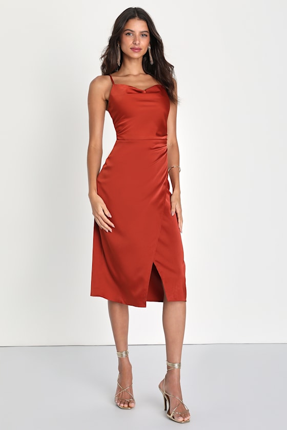 Hollywood Woman Bronze Satin Midi Dress 10