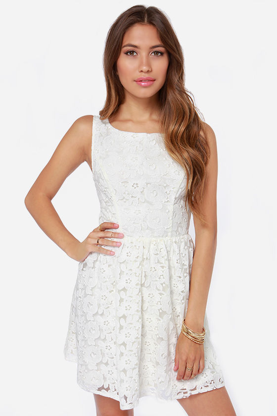 Lovely Ivory Dress - Lace Dress - Skater Dress - $73.00 - Lulus
