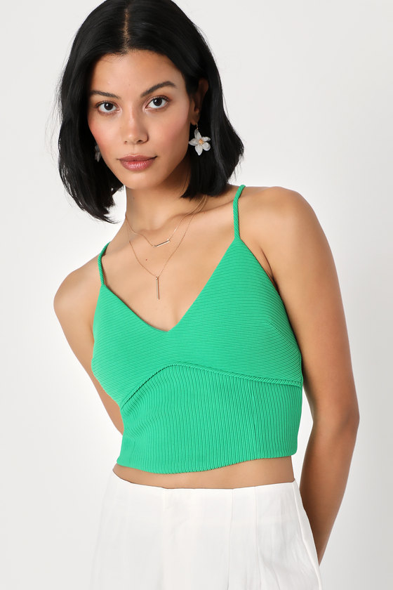 Lulus Summer Rays Green Ribbed Lace-up Cropped Cami Tank Top