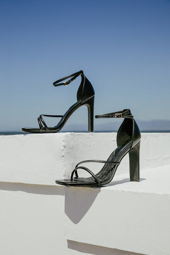 black heels with long straps