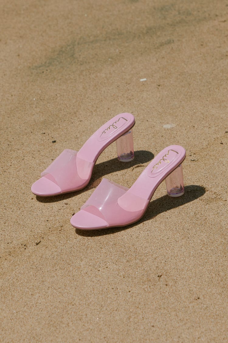 Pink Heels - Clear Pink Heels - Pink Slides - Slip On Heels - Lulus
