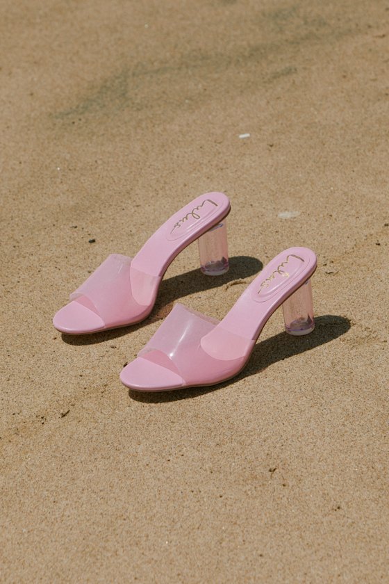 Narline Pink Lucite High Heel Slide Sandals 1