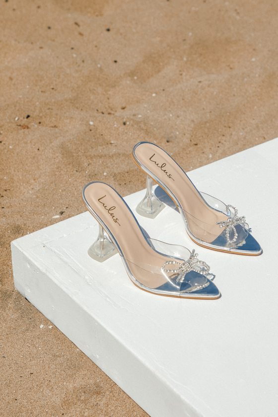 Glowest Silver Rhinestone Pyramid Heel Peep-Toe Pumps 1