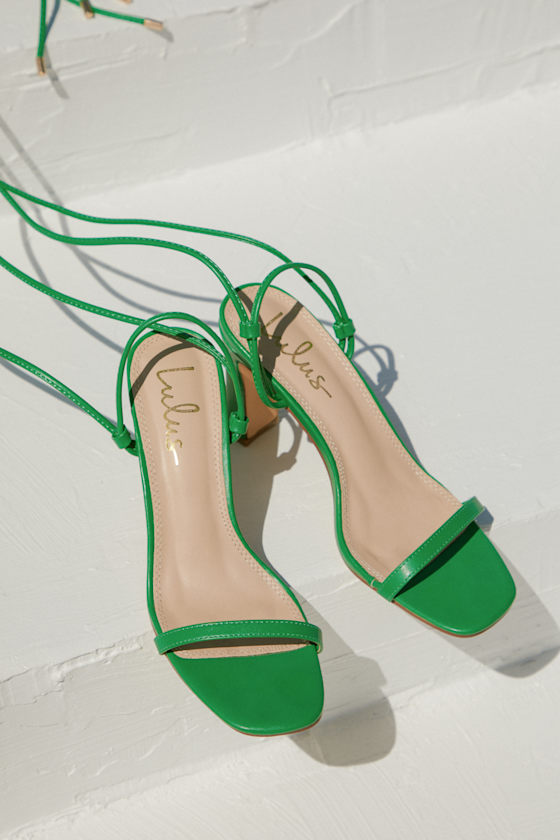 Green Heels LaceUp Heels Faux Leather High Heels Lulus
