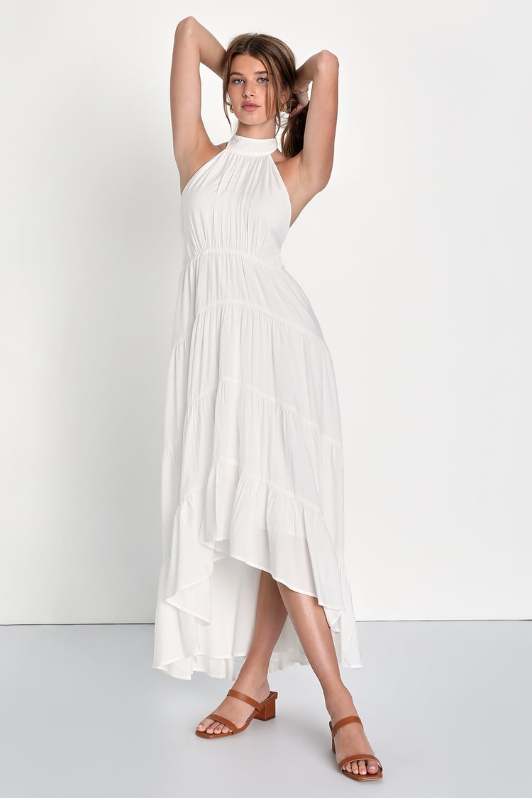 White Tiered Dress - Halter Sundress - High-Low Dress - Lulus