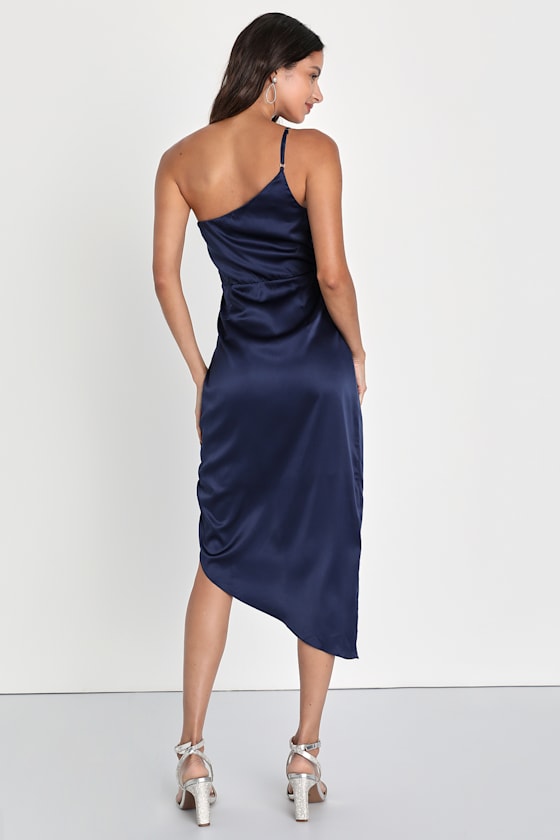 Law of Attraction Navy Blue One-Shoulder Asymmetrical Midi Dress 13