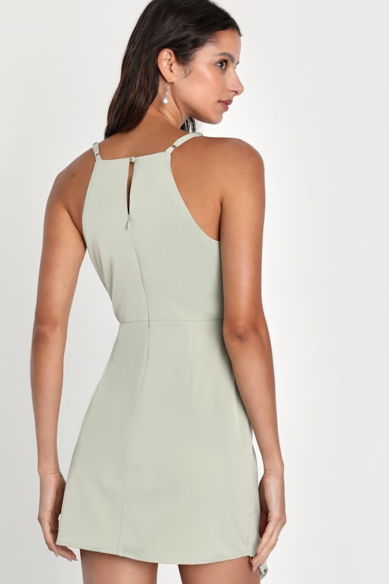 What a Stunner Sage Green Satin Asymmetrical Mini Dress 16